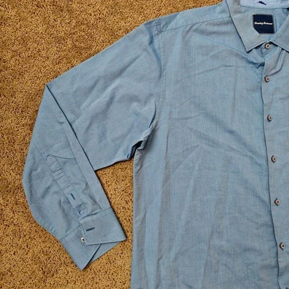 Tommy Bahama Mens XL Blue Micro Dot Cotton Long Sleeve Button Up Shirt T311801 - Picture 9 of 12